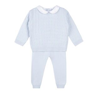 Baby Blue Knit Matching Set with Peter Pan Collar